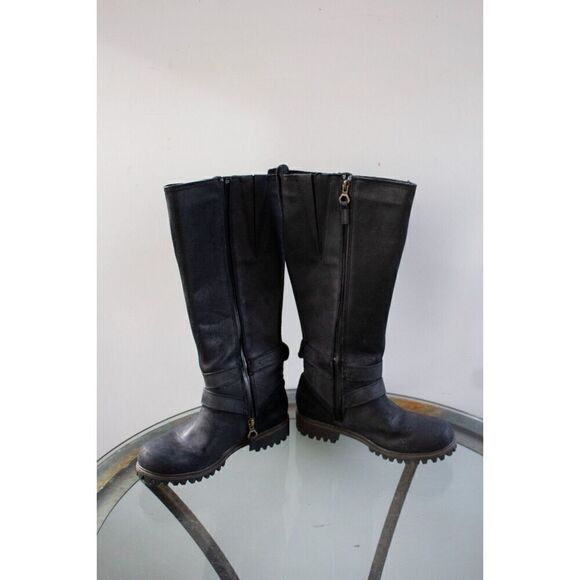 TIMBERLAND Wheelright Tall Boots Waterproof Black Cracked Leather Womens US 6.5 - Picture 3 of 7